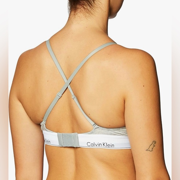 Size L Calvin Klein Modern Cotton Triangle Bralette in Grey Heather - Picture 11 of 11